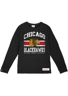 Mitchell and Ness Chicago Blackhawks Black Logo Lockup Long Sleeve T Shirt