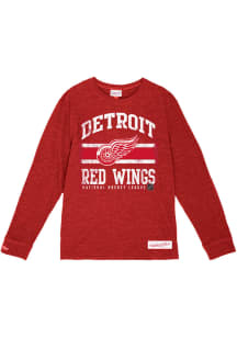 Mitchell and Ness Detroit Red Wings Red Logo Lockup Long Sleeve T Shirt