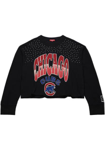 Mitchell and Ness Chicago Cubs Womens Black Studded Crop Crew Sweatshirt
