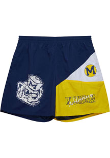 Mitchell and Ness Michigan Wolverines Mens Navy Blue Woven Vintage Logo Shorts