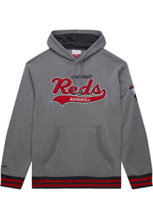 Mitchell and Ness Cincinnati Reds Mens Grey Vintage Logo Snow Washed Fashion Hood