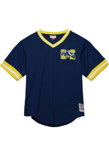 Mitchell and Ness Michigan Wolverines Mens Navy Blue V-Neck Vintage Logo Jersey