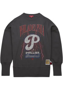 Mitchell and Ness Philadelphia Phillies Womens Charcoal Lightening Logo Crew Sweatshirt