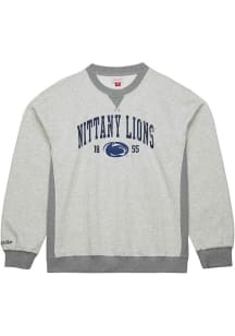 Mitchell and Ness Penn State Nittany Lions Mens Grey Premium Fleece Vintage Logo Long Sleeve Fas..