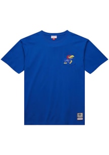 Mitchell and Ness Kansas Jayhawks Blue Premium Pocket Short Sleeve T Shirt