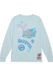 Mitchell and Ness Houston Rockets Light Blue Sidewalk Sketch Long Sleeve T Shirt