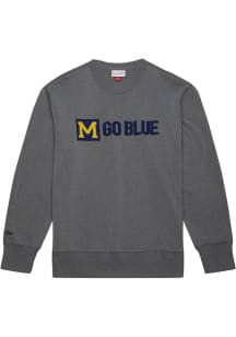Mitchell and Ness Michigan Wolverines Mens Grey Snow Washed Long Sleeve Fashion Sweatshirt