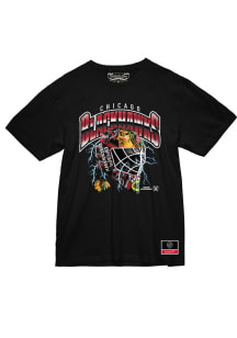 Mitchell and Ness Chicago Blackhawks Black Crease Lightning Short Sleeve T Shirt