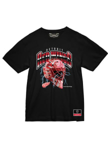 Mitchell and Ness Detroit Red Wings Black Crease Lightning Short Sleeve T Shirt