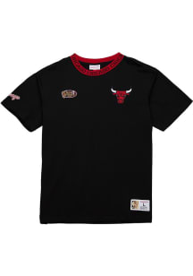 Mitchell and Ness Chicago Bulls Black Jacquard Ringer Vintage Logo Short Sleeve Fashion T Shirt