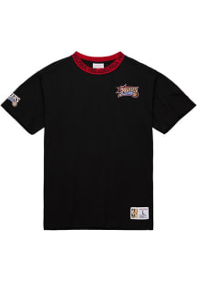 Mitchell and Ness Philadelphia 76ers Black Jacquard Ringer Vintage Logo Short Sleeve Fashion T S..