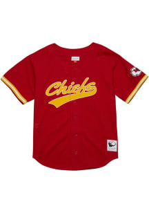 Mitchell and Ness Kansas City Chiefs Mens Red Mesh Button Jersey