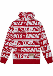 Mitchell and Ness Chicago Bulls Mens Red Teamwarp Long Sleeve Hoodie