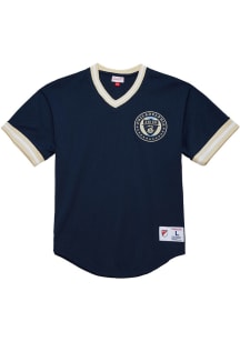 Mitchell and Ness Philadelphia Union Navy Blue Mesh V-Neck Short Sleeve Fashion T Shirt