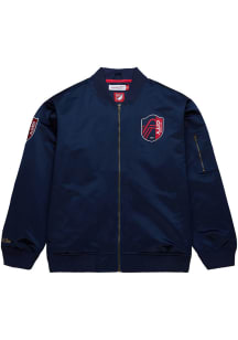 Mitchell and Ness St Louis City SC Mens Navy Blue Satin Bomber Light Weight Jacket