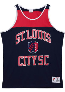Mitchell and Ness St Louis City SC Mens Navy Blue Heritage Color Block Short Sleeve Tank Top