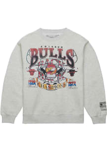 Mitchell and Ness Chicago Bulls Mens Oatmeal Easy Cool Long Sleeve Fashion Sweatshirt