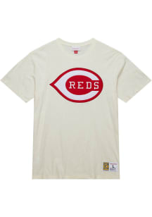 Mitchell and Ness Cincinnati Reds White Heritage Slub Vintage Logo Short Sleeve Fashion T Shirt
