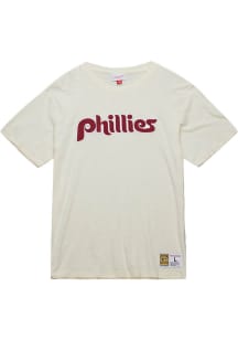 Mitchell and Ness Philadelphia Phillies White Heritage Slub Vintage Logo Short Sleeve Fashion T ..