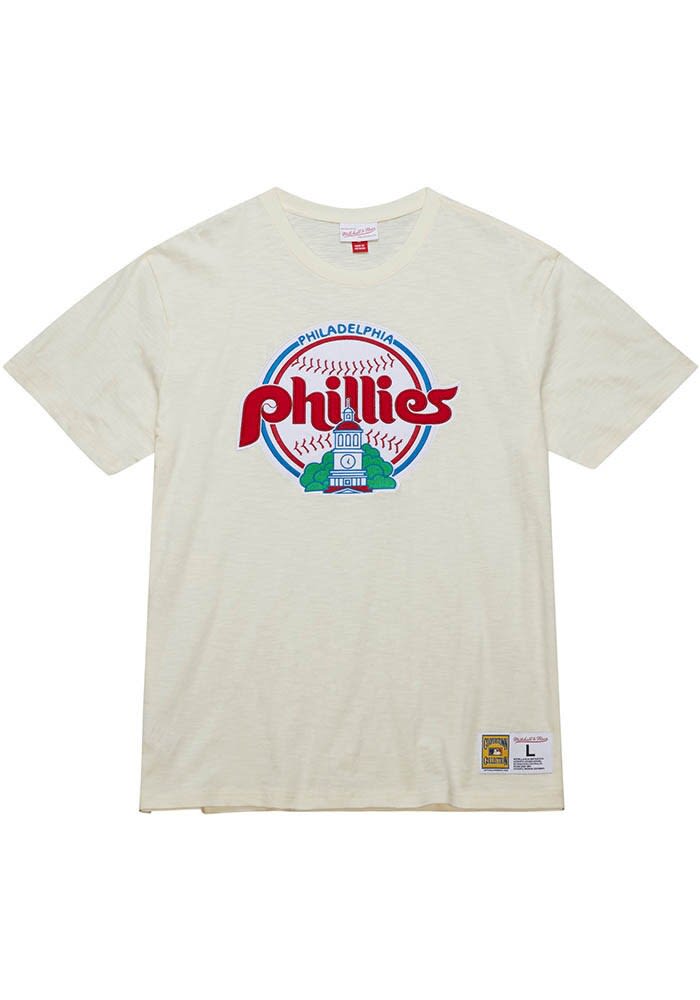 Mitchell and Ness Philadelphia Phillies White Heritage Slub Vintage Logo Short Sleeve Fashion T Sh..