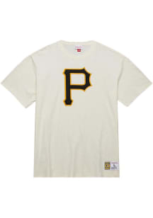 Mitchell and Ness Pittsburgh Pirates White Heritage Slub Vintage Logo Short Sleeve Fashion T Shi..