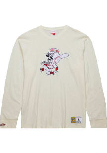Mitchell and Ness Cincinnati Reds White Heritage Slub Vintage Logo Long Sleeve Fashion T Shirt