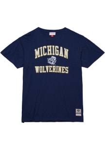 Mitchell and Ness Michigan Wolverines Navy Blue Legendary Slub Number One Logo Short Sleeve Fash..