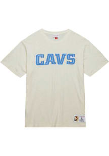Mitchell and Ness Cleveland Cavaliers White Heritage Slub Vintage Logo Short Sleeve Fashion T Sh..