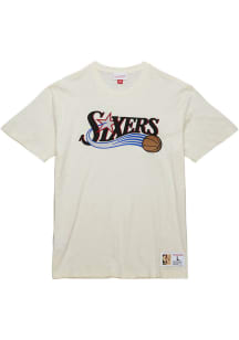 Mitchell and Ness Philadelphia 76ers White Heritage Slub Vintage Logo Short Sleeve Fashion T Shi..