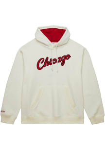 Mitchell and Ness Chicago Bulls Mens White Heritage Fleece Vintage Logo Fashion Hood