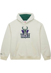 Mitchell and Ness Milwaukee Bucks Mens White Heritage Fleece Vintage Logo Fashion Hood