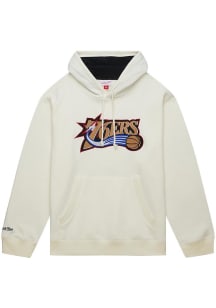 Mitchell and Ness Philadelphia 76ers Mens White Heritage Fleece Vintage Logo Fashion Hood