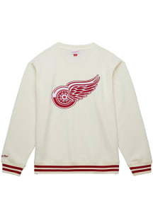 Mitchell and Ness Detroit Red Wings Mens White Heritage Fleece Vintage Logo Long Sleeve Fashion ..