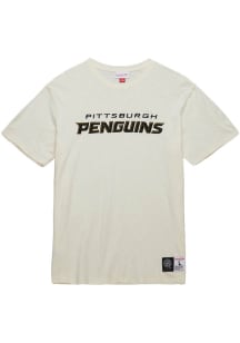 Mitchell and Ness Pittsburgh Penguins White Heritage Slub Vintage Logo Short Sleeve Fashion T Sh..