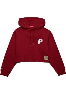 Mitchell and Ness Philadelphia Phillies Womens Maroon Cropped Hooded Sweatshirt