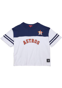 Mitchell and Ness Houston Astros Womens Navy Blue Yoke Short Sleeve T-Shirt