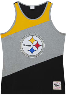 Mitchell and Ness Pittsburgh Steelers Mens Grey Colorblocked Short Sleeve Tank Top