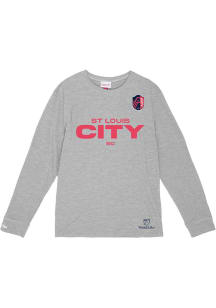 Mitchell and Ness St Louis City SC Grey Heros Crest Wordmark Long Sleeve T Shirt