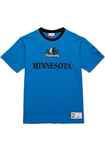 Mitchell and Ness Minnesota Timberwolves Blue Team OG Vintage Logo Short Sleeve Fashion T Shirt