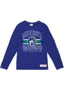 Mitchell and Ness Minnesota Timberwolves Blue LOGO LOCKUP Long Sleeve Fashion T Shirt