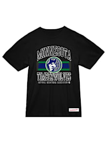 Mitchell and Ness Minnesota Timberwolves Black LOGO LOCKUP Short Sleeve Fashion T Shirt