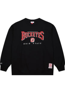 Mens Ohio State Buckeyes Black Mitchell and Ness Bowtie Drop Shadow Crew Sweatshirt