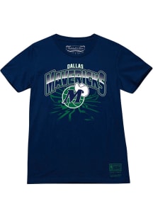 Mitchell and Ness Dallas Mavericks Navy Blue Earthquake Retro Logo Short Sleeve T Shirt