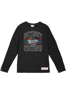 Mitchell and Ness Detroit Pistons Black Logo Lockup Retro Logo Long Sleeve T Shirt