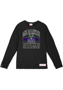 Mitchell and Ness Milwaukee Bucks Black Logo Lockup Long Sleeve T Shirt