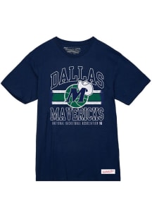 Mitchell and Ness Dallas Mavericks Navy Blue Logo Lockup Retro Logo Short Sleeve Fashion T Shirt