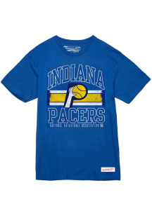 Mitchell and Ness Indiana Pacers Navy Blue Logo Lockup Retro Logo Short Sleeve T Shirt