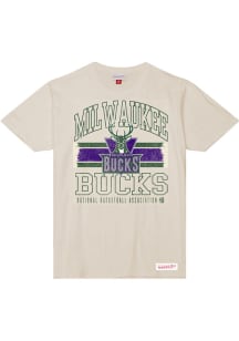 Mitchell and Ness Milwaukee Bucks White Logo Lockup Short Sleeve T Shirt