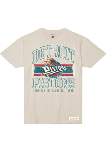 Mitchell and Ness Detroit Pistons White Logo Lockup Retro Logo Short Sleeve T Shirt