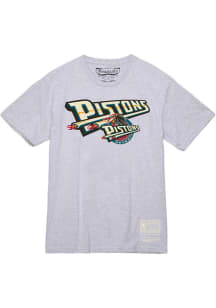Mitchell and Ness Detroit Pistons Grey Off White Short Sleeve T Shirt